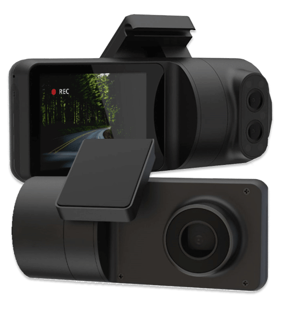 GPStab dash cam product displayed from the front and back